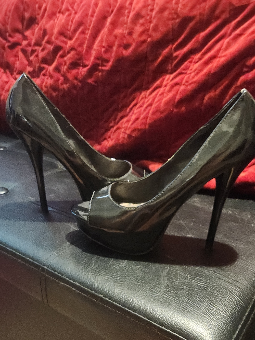 Shi by JOURNEYS Black Patent Peep-Toe Stilettos